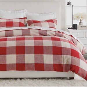 POTTERY BARN Buffalo Check Plaid Duvet Cover Red KING & 2 King Pillowcases